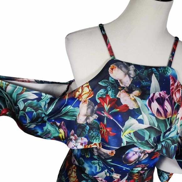 Alexia Admor size Medium Floral Cold Shoulder Midi Dress - Picture 2 of 8